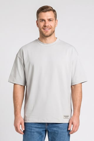 Men Crew Neck Short Sleeve Brand Logo T-Shirt, Light Grey