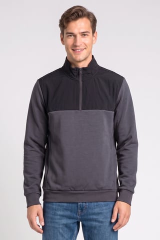 Men High Neck Plain Long Sleeve Half Zip Sweatshirts, Multicolor