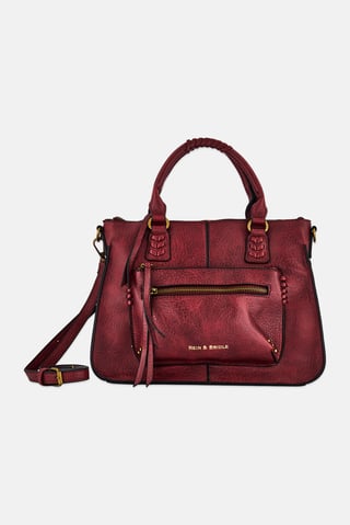 Women Brand Logo Satchel Bag, Burgundy