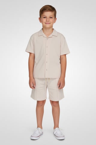 Nautica Jeans Kids Boy 2 Pcs Short Sleeve Plain Casual Shirt And Shorts Set, Beige