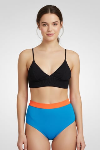 Women Textured Padded Bikini Top, Black