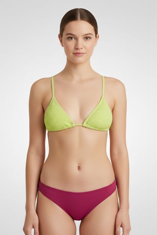 Women Padded Textured Bikini Top, Lime Green