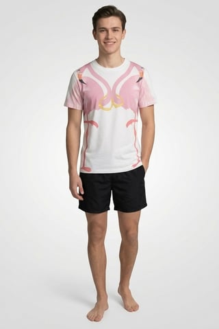 Men Round Neck Short Sleeve Graphic Print Swim T-Shirt, White