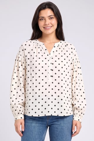 Women V-Neck Polka Dots Long Sleeve Blouse, Multicolor