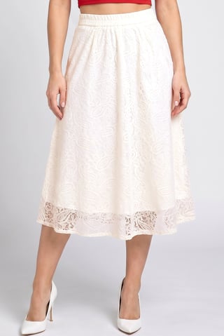 Women Lace Details Maxi Skirt, Cream