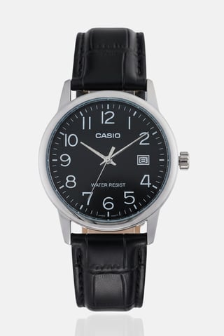 Men MTPV002L1BUDF Leather Analog Watch 36 mm, Black