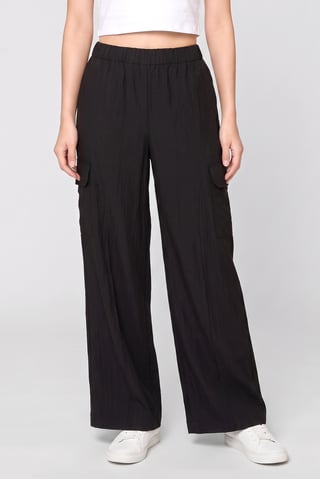 Women Regular Fit Solid Wide Leg Pants, Black
