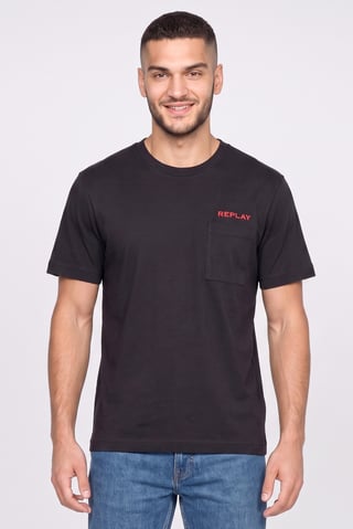 Men Crew Neck Short Sleeve Brand Logo T-Shirt, Black