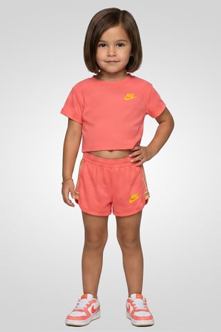 Toddlers Girl 2 Pcs Embroidered Logo Top And Shorts Set, Bright Peach