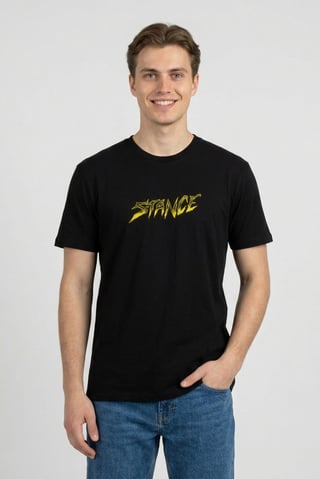 Men Crew Neck Short Sleeve Brand Logo T-Shirt, Black