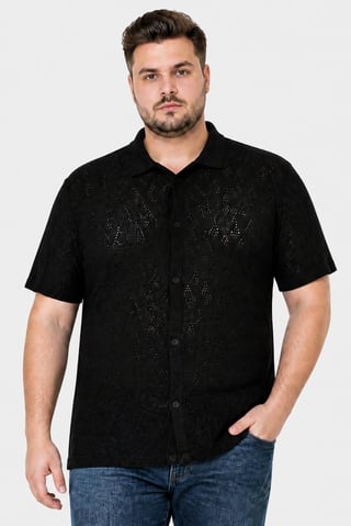 Men Regular Fit Textured Short Sleeve Casual Shirt, Midnight Navy