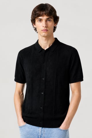 Men Regular Fit Knitted Short Sleeve Polo Shirt, Navy