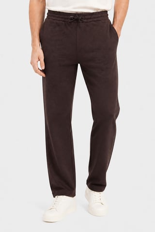 Men Regular Fit Plain Jogger Pants, Dark Brown