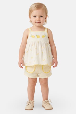 Toddlers Girl 2 Pcs Embroidered Top And Shorts Set, Yellow