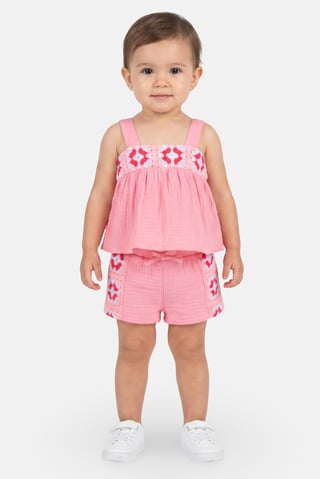Toddlers Girl 2 Pcs Crochet Top And Shorts Set, Pink
