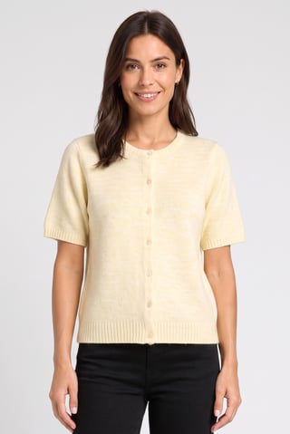 Women Crew Neck Short Sleeve Knitted Cardigan, Yellow