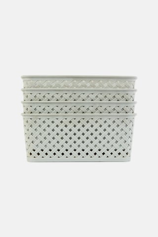 4 Pcs Plastic Basket, Grey