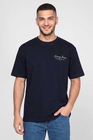 Tommy Jeans Men Crew Neck Short Sleeve Embroidered Logo T-Shirt, Navy