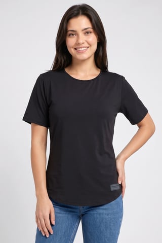Women Round Neck Short Sleeve Brand Logo T-Shirt, Black