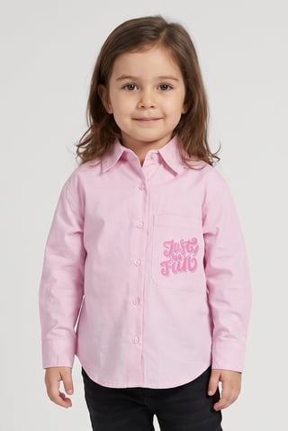 Toddlers Girl Spread Collar Long Sleeve Graphic Print Shirt, Pink