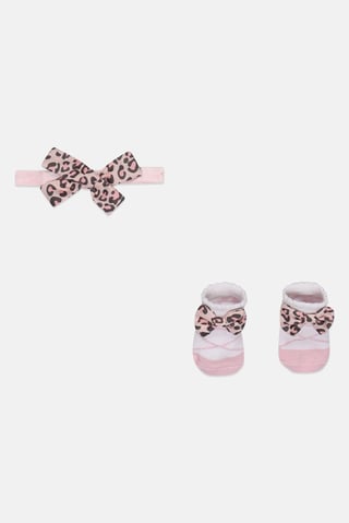 Toddlers Girl 2 Pieces Leopard Print Headwraps And Booties Set, Multicolor