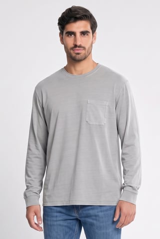 Men Tall Fit Crew Neck Long Sleeves Textured T-shirt, Light Grey
