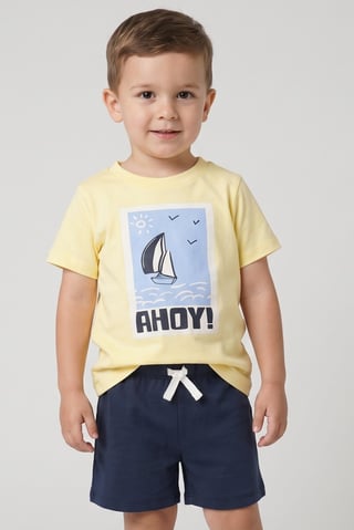 Toddlers Boy 4 Pcs Graphic Print Short Sleeve T-Shirt And Shorts Set, Multicolor