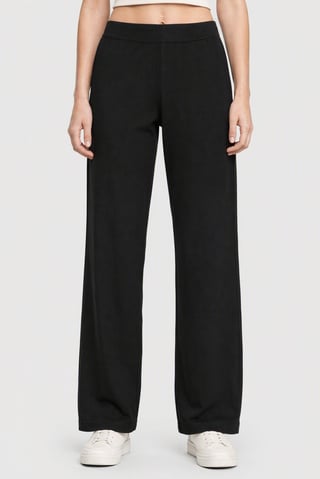 Women Regular Fit Plain Wide Leg Pants, Black