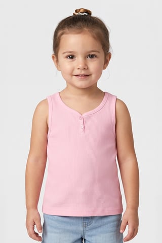 Kids Girl Round Neck Sleeveless Ribbed Tank Top, Pink