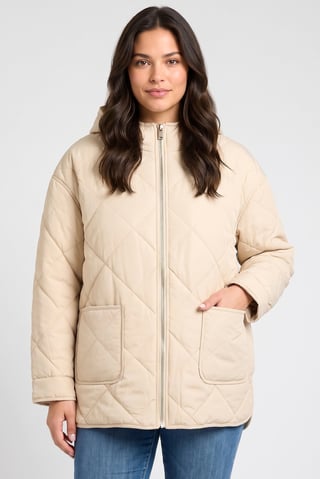 Women Quilted Hooded Jacket, Beige