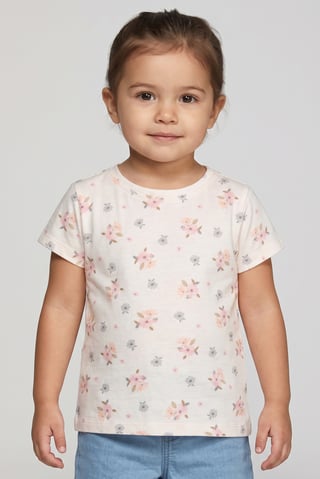 Toddlers Girl Crew Neck Short Sleeve Floral Print T-Shirt, Light Pink