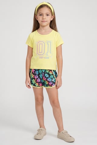 Kids Girl 4 Pieces Graphic Print Top And Shorts With Headband Swimwear Set, Multicolor