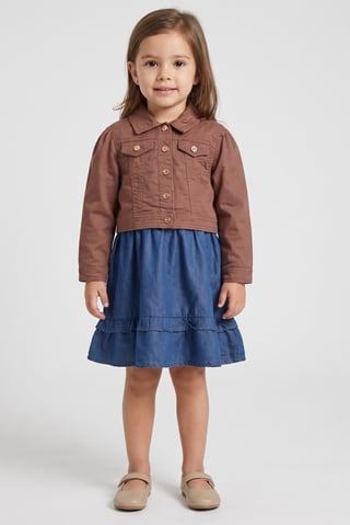 Toddlers Girl 2 Pieces Embroidered Denim Jacket And Dress Set, Multicolor