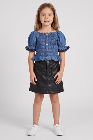 Kids Girl 2 Pieces Textured Top And Plain Skirt Set, Multicolor