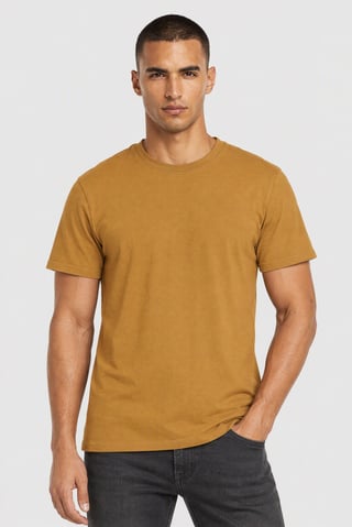 Men Crew Neck Short Sleeves Solid T-shirt, Gold