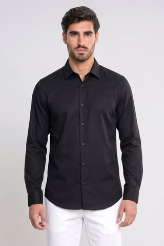 Men Regular Fit Plain Long Sleeve Casual Shirt, Black