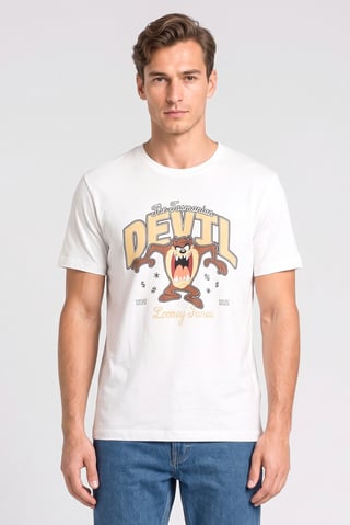 Looney Tunes Men Crew Neck Short Sleeve Graphic Print T-Shirt, White