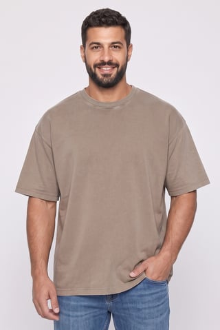 Men Oversized Fit Short Sleeve Solid T-Shirt, Beige