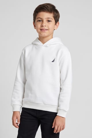 Kids Boy Brand Logo Long Sleeve Hoodie, White