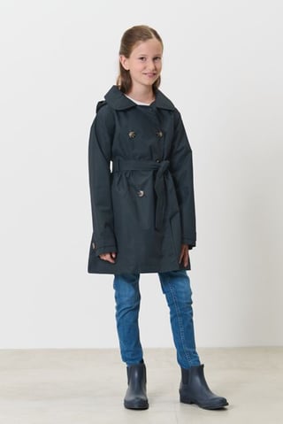 Kids Girl Plain Belted Trench Coat, Navy
