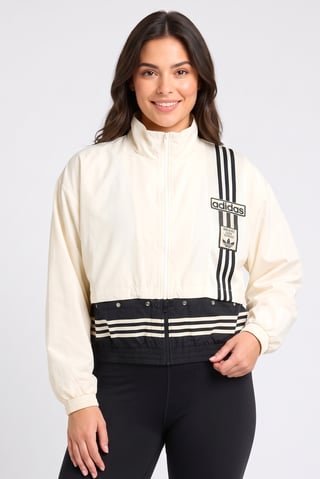 Women Sportswear Fit Long Sleeve Outdoor Two-In-One Track Jacket, Cream