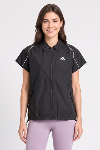 Women Sportswear Fit Short Sleeve Stadium Cover Up Shirt, Black