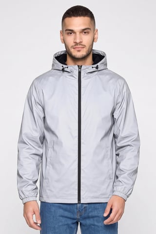 Men Hood Long Sleeve Plain Windbreaker Jacket, Grey
