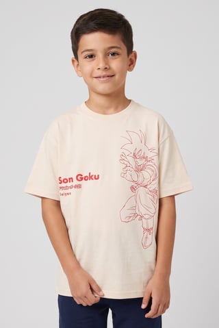 Kids Boy Oversize Crew Neck Short Sleeve Graphic Print T-Shirt, Beige