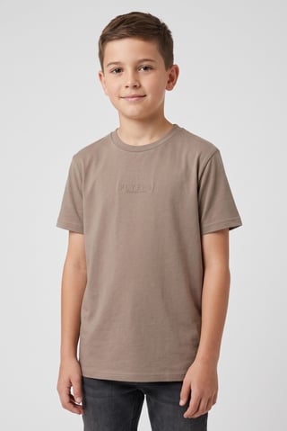 Kids Boy Crew Neck Short Sleeve Brand Logo T-Shirt, Tan