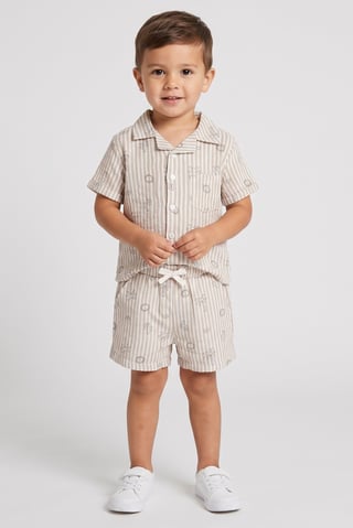 Toddlers Boy 2 Pcs Stripe Short Sleeve Shirt And Shorts, Multicolor