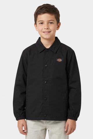 Kids Boy Embroidered Logo Jacket Shirt, Black