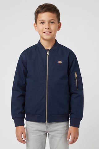 Kids Boy Embroidered Logo Bomber Jacket, Navy Blue