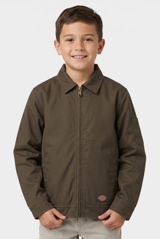 Kids Boy Embroidered Logo Jacket Shirt, Dark Olive