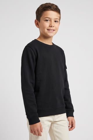 Kids Boy Crew Neck Long Sleeve Embroidered Logo Sweatshirt, Black